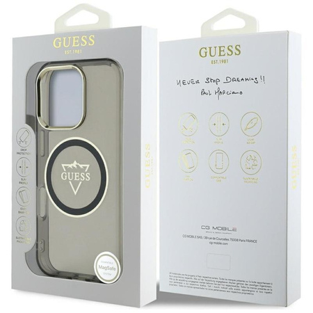 Guess IML Metal Mountain Logo MagSafe - pouzdro pro iPhone 16 Pro (černé)