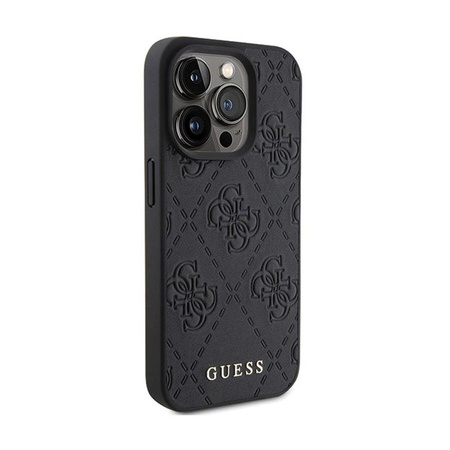 Kožené pouzdro Guess 4G s razítkem - iPhone 15 Pro Max (černé)