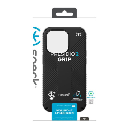Speck Presidio2 Grip - protiskluzové pouzdro pro iPhone 14 Pro (černé / černé / bílé)