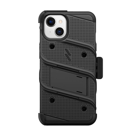 ZIZO BOLT sorozat - Páncélozott iPhone 13 tok 9H üveggel a képernyőhöz + tartó állvánnyal (fekete)