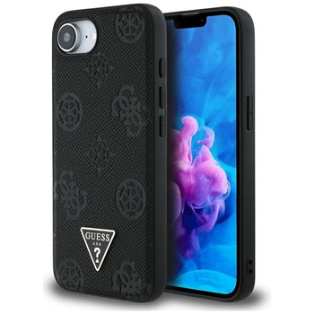 Guess Grained Hot Stamp Peony Triangle Logo MagSafe - pouzdro pro iPhone 16e (černé)