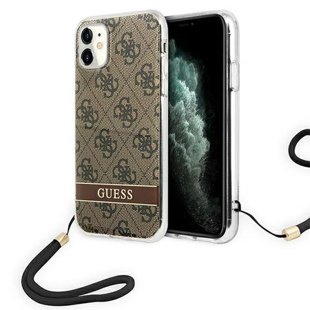 Guess 4G Print Cord - Case with lanyard iPhone 11 (Brown)