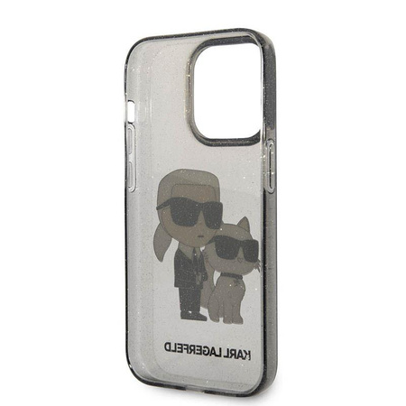 Karl Lagerfeld IML Glitter NFT Karl & Choupette - Hülle für iPhone 14 Pro (Schwarz)
