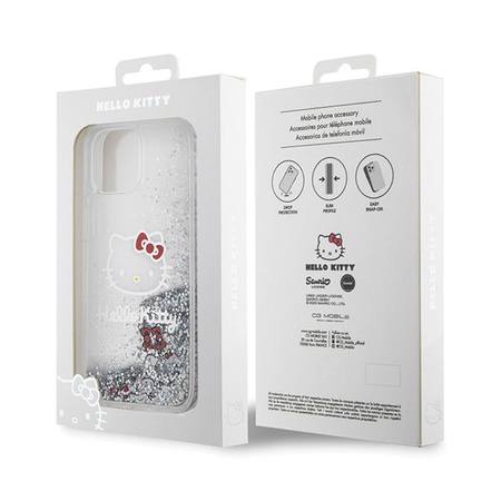 Hello Kitty Liquid Glitter Charms Kitty Head - iPhone 14 Tasche (Silber)
