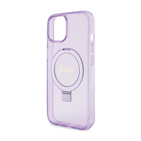 Guess Ring Stand Script Glitter MagSafe - iPhone 15 tok (lila)