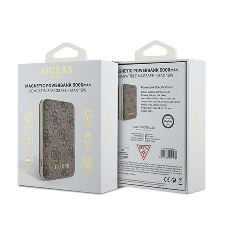 Guess 4G Leather Metal Logo MagSafe - Power Bank induktiv 5000 mAh 15W MagSafe (braun)