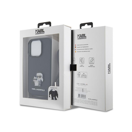 Karl Lagerfeld Crossbody Saffiano Metal Pin Karl & Choupette - pouzdro pro iPhone 15 Pro (černé)