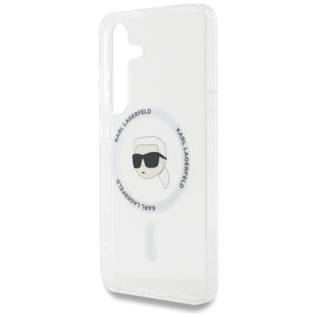 Karl Lagerfeld Button Karl Head Printed Logo MagSafe - Étui Samsung Galaxy S25 (blanc)