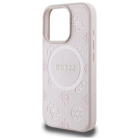Guess Saffiano Peony Classic Logo MagSafe – Hülle für iPhone 16 Pro Max (rosa)