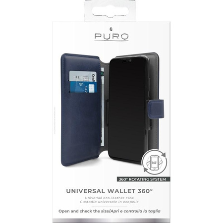 PURO Universal Wallet 360° - Universal swivel case with card pockets, size XL (navy blue)