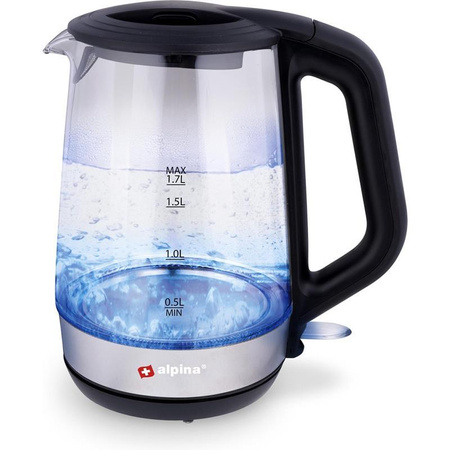 Alpina - Bouilloire électrique en verre avec éclairage LED 1,7 L 2200 W