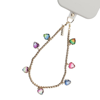 Phone Charm Rainbow Hearts – złota zawieszka z serduszkami do telefonu, torebki i kluczy