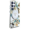Guess Glitter Flowers Triangle Buttons MagSafe - pouzdro pro Samsung Galaxy S25 Ultra (bílé)