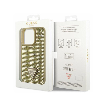 Guess Rhinestone Triangle - pouzdro pro iPhone 14 Pro (zlaté)