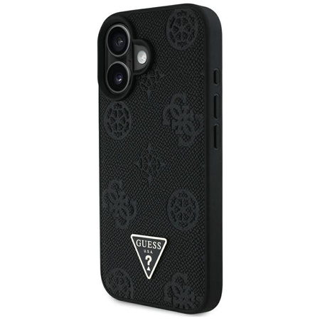 Guess Grained Hot Stamp Peony Triangle Logo MagSafe - Pouzdro pro iPhone 16 (černá)