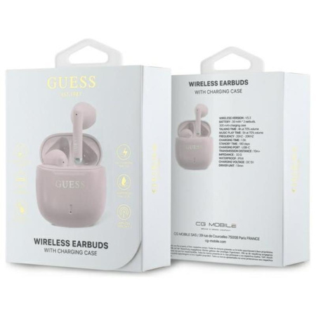 Guess Printed Classic Logo - sluchátka Bluetooth TWS + nabíjecí pouzdro (růžové)