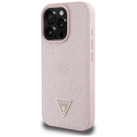 Guess Grained Hot Stamp Peony Triangle Logo MagSafe - Case for iPhone 16 Pro (pink)
