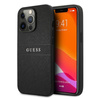 Guess Saffiano fém logós csíkok - iPhone 13 Pro tok (fekete)