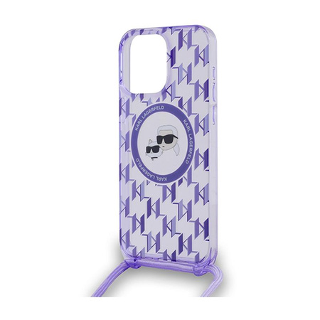Karl Lagerfeld IML Crossbody Monogram Karl & Choupette Head MagSafe - pouzdro pro iPhone 15 Pro (fialové)