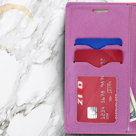 Zizo Flap Wallet Pouch - Etui iPhone X z kieszeniami na karty + stand up (Pink/Purple)