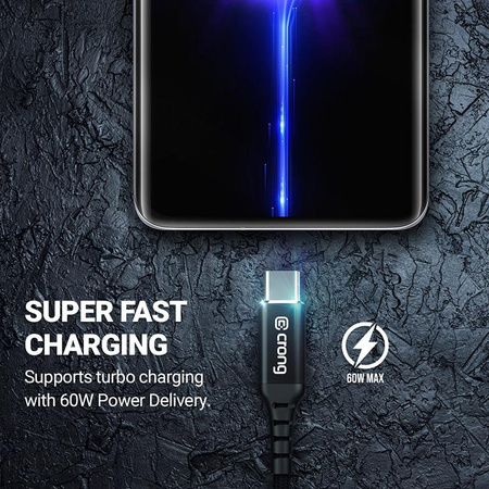 Crong Armor Link - 100W 5A USB-C USB-C fonott kábel  Power Delivery 120cm (fekete)