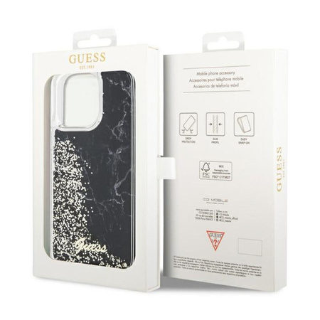 Guess Liquid Glitter Marble - iPhone 14 Pro Max Tasche (Schwarz)
