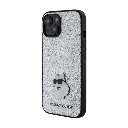 Karl Lagerfeld Fixed Glitter Choupette Logo Metal Pin - iPhone 15 / 14 / 13 Tasche (Silber)