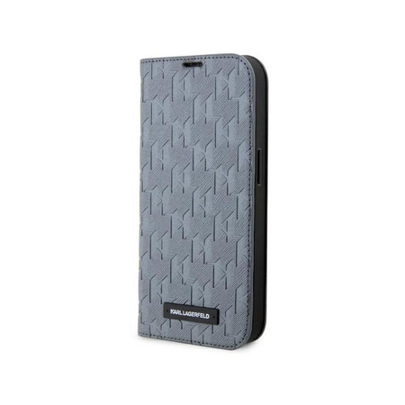 Karl Lagerfeld Booktype Saffiano Monogram - iPhone 14 Pro Tasche (Silber)