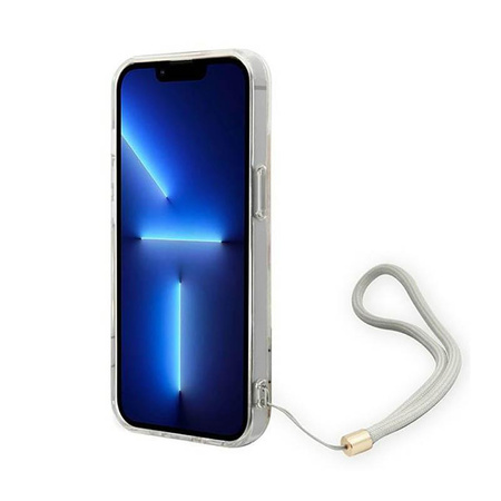 Guess Flower Cord - Etui ze smyczką iPhone 14 (fioletowy)