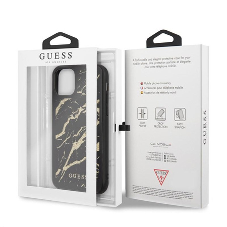Guess Marble Glass Gold Glitter - pouzdro pro iPhone 11 (černé)