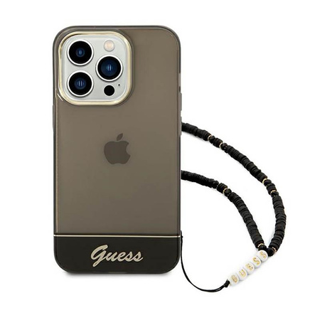 Průsvitný perleťový řemínek Guess - pouzdro pro iPhone 14 Pro Max (černé)