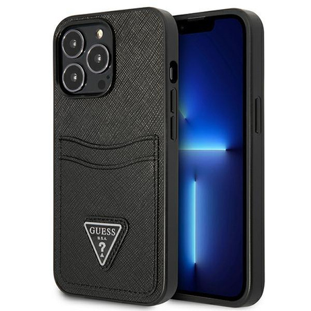 Guess Saffiano Double Card Triangle - Etui iPhone 13 Pro Max (czarny)