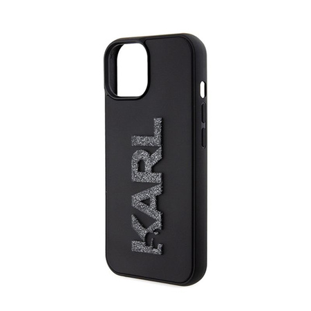 Karl Lagerfeld 3D Rubber Glitter Logo - pouzdro pro iPhone 15 (černé)