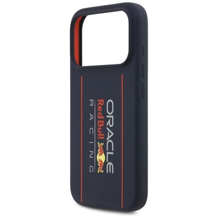 Custodia MagSafe per iPhone 17 Pro con logo verticale oversize in silicone Red Bull (blu navy)