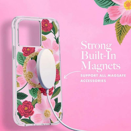 Rifle Paper Clear MagSafe - Hülle in Gold verziert für iPhone 14 Pro Max (Rose Garden)