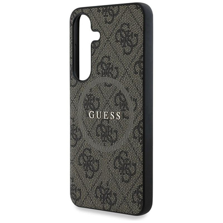 Guess Leather 4G Coloured Ring Classic Logo MagSafe - étui pour Samsung Galaxy S25 (marron)
