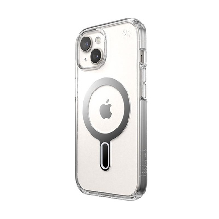 Speck Presidio Perfect-Clear ClickLock & MagSafe - pouzdro pro iPhone 16e / iPhone 15 / iPhone 14 / iPhone 13 (čiré / chromované provedení / stříbrná barva)