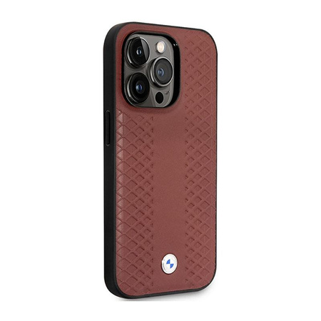 Kožené pouzdro BMW MagSafe s diamantovým vzorem - iPhone 14 Pro Max (vínové)