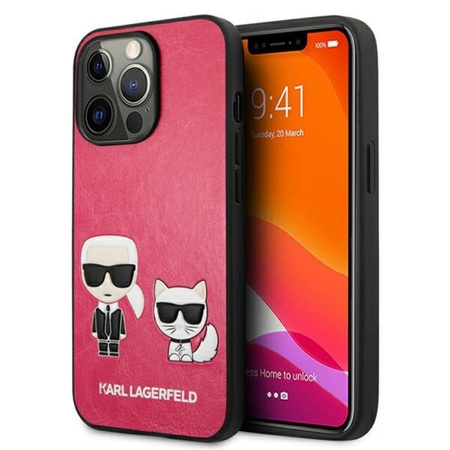 Karl Lagerfeld PU-Leder Karl & Choupette Prägung - iPhone 13 Pro Tasche (fuchsia)
