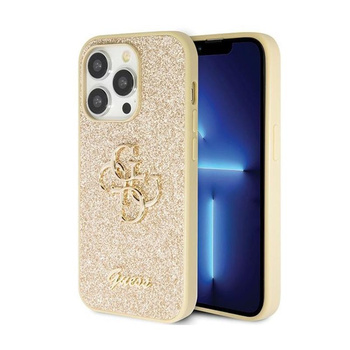 Guess Glitter Script Big 4G - iPhone 14 Pro Case (Gold)