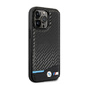 BMW Leather Carbon Blue Line - Coque pour iPhone 13 Pro Max (Noir)