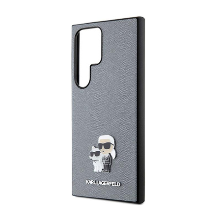 Karl Lagerfeld Saffiano Karl & Choupette Metal Pin - Etui Samsung Galaxy S24 Ultra (gris)