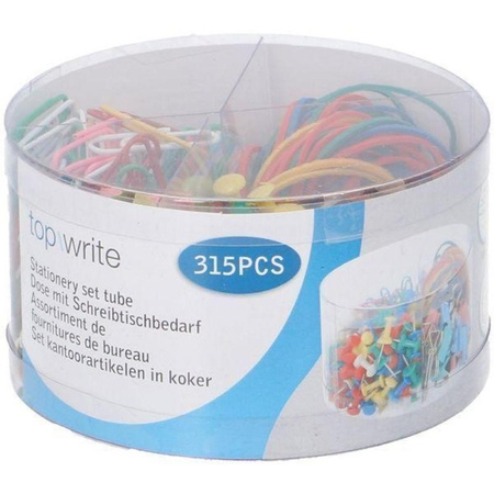 Topwrite - Set of office accessories: paper clips, pins, rubber bands in a practical container 315 pcs.