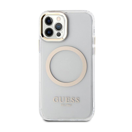 Guess Metal Outline MagSafe - Etui iPhone 12 / iPhone 12 Pro (przezroczysty / złoty)