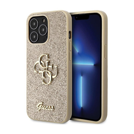 Pouzdro Guess Glitter Script Big 4G - iPhone 13 Pro (zlaté)