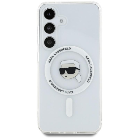 Karl Lagerfeld Button Karl Head Printed Logo MagSafe - Pouzdro pro Samsung Galaxy S25 (Bílé)
