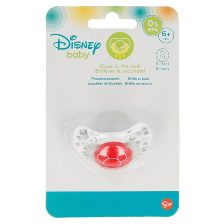 Mickey Mouse - Silicone pacifier in anatomical shape 6 m+ (glow-in-the-dark) (red)