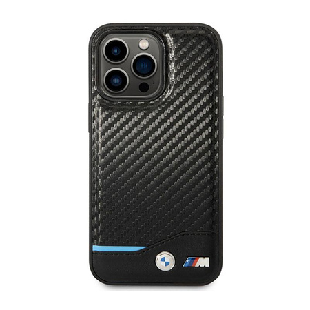 BMW Leather Carbon Blue Line MagSafe - Case for iPhone 14 Pro (Black)
