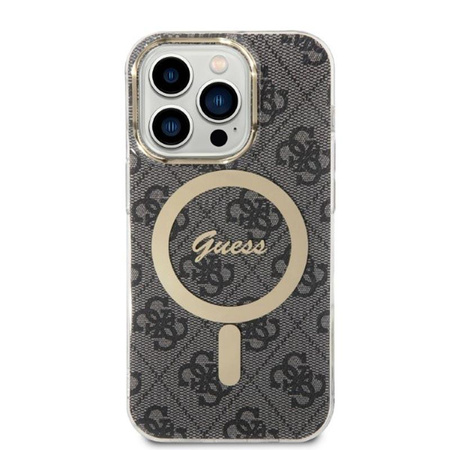 Guess Bundle Pack MagSafe 4G - MagSafe iPhone 14 Pro Max case + charger set (black/gold)