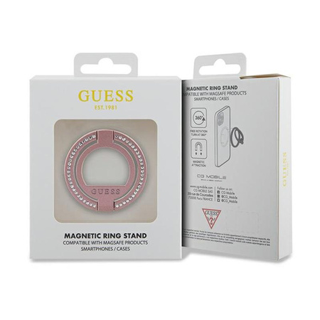 Guess MagSafe Ring Stand Rhinestone - Mágneses ujjtartó telefonhoz állvány funkcióval (rózsaszín)